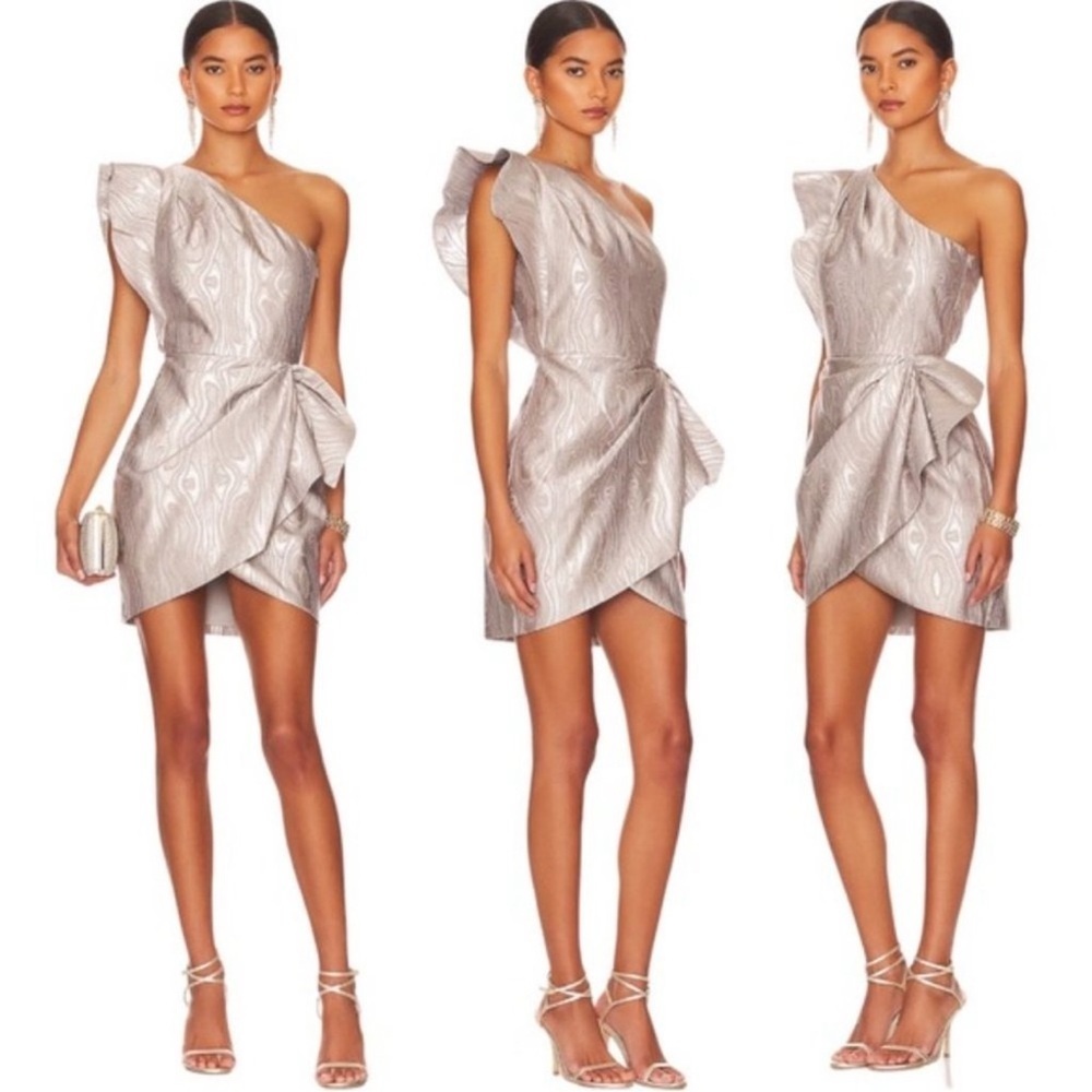 Saylor Metallic Ann One-shoulder Faux Wrap Dress Small NWT